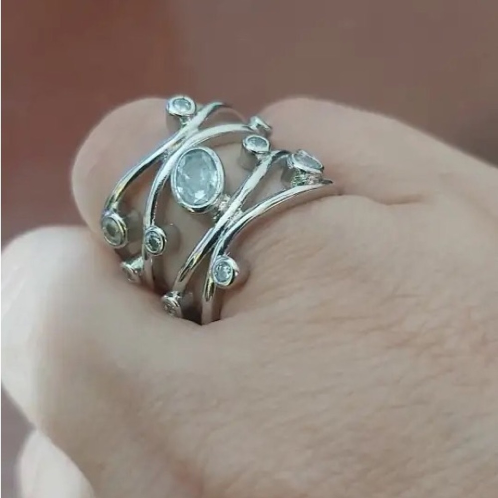 Denisha Vine Flower Silver Bridal Wedding Ring View 4